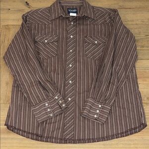 Wrangler Vintage Western Pearl Snaps Men’s large Long Sleeve Brown Striped